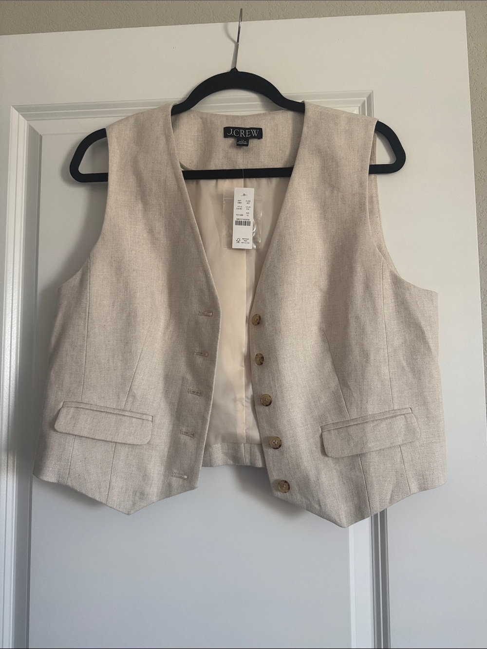 J. Crew Women's Cream Linen-Blend Vest with Front Buttons